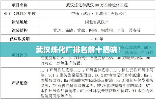 武汉炼化厂排名前十揭晓！
