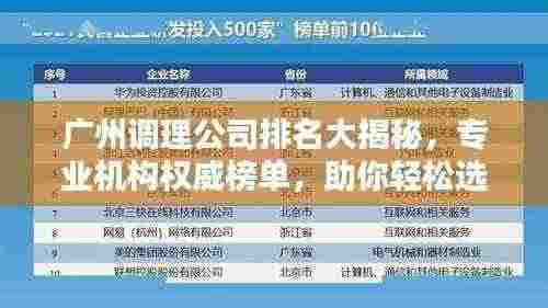 广州调理公司排名大揭秘,专业机构权威榜单,助你轻松选择优质服务商!