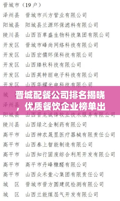 晋城配餐公司排名揭晓,优质餐饮企业榜单出炉!