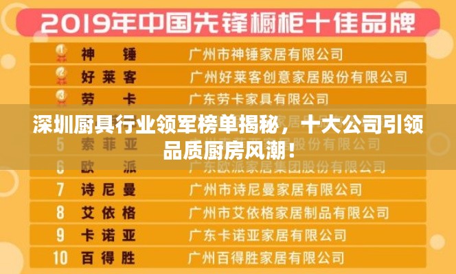 深圳厨具行业领军榜单揭秘，十大公司引领品质厨房风潮！