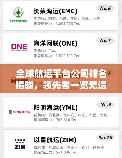 全球航运平台公司排名揭晓，领先者一览无遗！