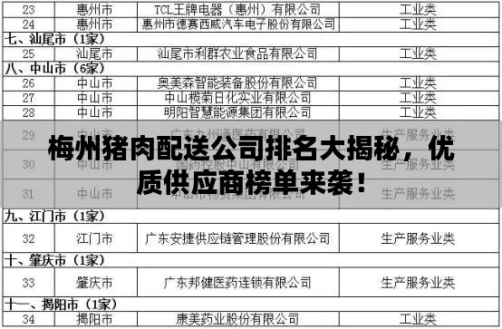 梅州猪肉配送公司排名大揭秘，优质供应商榜单来袭！
