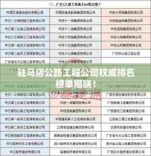 驻马店公路工程公司权威排名榜单揭晓!